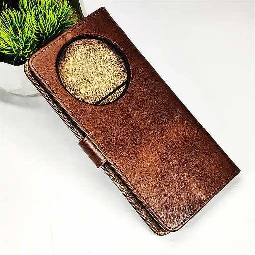 [PO42FBMIA3-4-34] Xiaomi Redmi A3x|Redmi A3 NMT Premium Luxuary Leather Book Case (Dark Brown)