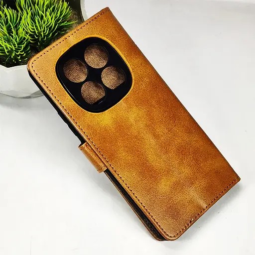 [PO42FBMINOT14PR-4-5] Xiaomi Redmi Note 14 Pro 4G NMT Premium Luxuary Leather Book Case (Golden)