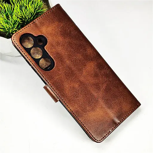 [PO42FBSA55-4-34] Samsung Galaxy A55 5G NMT Premium Luxuary Leather Book Case (Dark Brown)