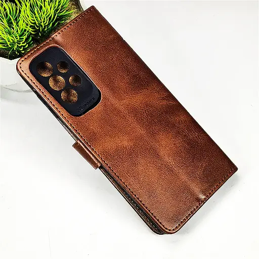 [PO42FBSA23-4-34] Samsung Galaxy A23 4G NMT Premium Luxuary Leather Book Case (Dark Brown) 