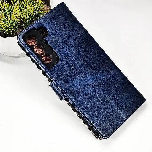 [PO42FBSS22PL-4-17] Samsung Galaxy S22 Plus NMT Premium Luxuary Leather Book Case (Navy Blue)