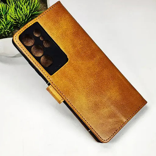 [PO42FBSS21U-4-5] Samsung Galaxy S21 Ultra NMT Premium Luxuary Leather Book Case (Golden)