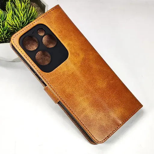 [PO42FBIHOT40PR-4-5] Infinix Hot 40/40Pro NMT Premium Luxuary Leather Book Case (Golden)