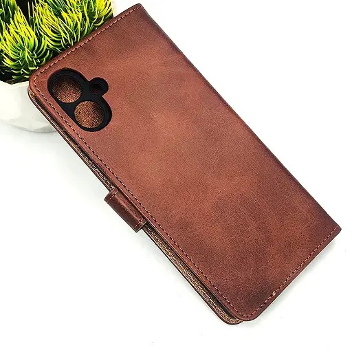 [PO42FBSA06-4-34] Samsung A06 NMT Premium Luxuary Leather Book Case (Dark Brown)
