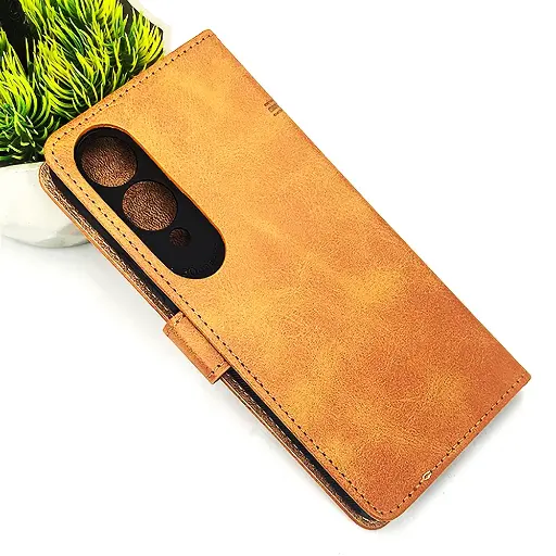 [PO42FBVIY17S-4-5] Vivo Y17s 4G NMT Premium Luxuary Leather Book Case (Golden)