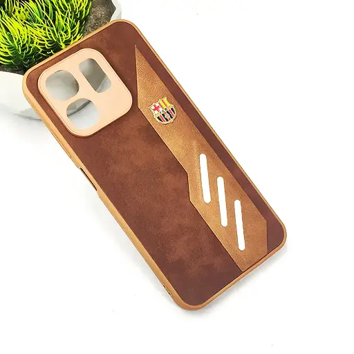 [PO42BIHOT50i-12-13] Infinix HOT 50i|Smart 9|Smart 9 HD FCB Crest Logo With Three Diagonal Stripe With Leather Texture Mobile Back Case (Brown) 