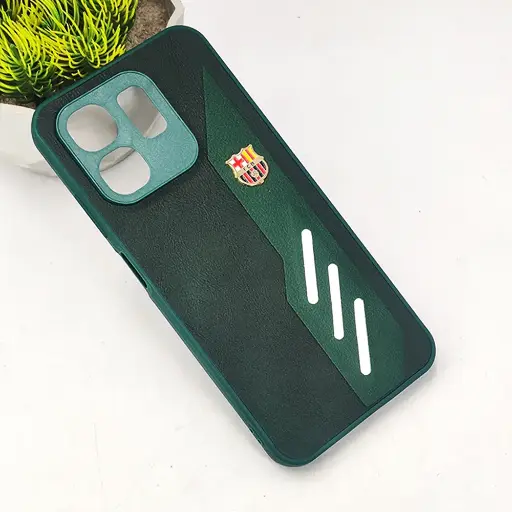 [PO42BIHOT50i-12-11] Infinix HOT 50i|Smart 9|Smart 9 HD FCB Crest Logo With Three Diagonal Stripe With Leather Texture Mobile Back Case (Green)