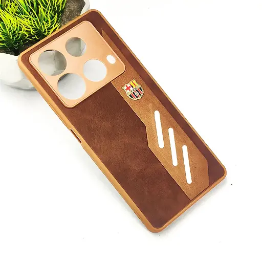 [PO42BINOT40-12-13] Infinix Note 40 4G FCB Crest Logo With Three Diagonal Stripe With Leather Texture Mobile Back Case (Brown)