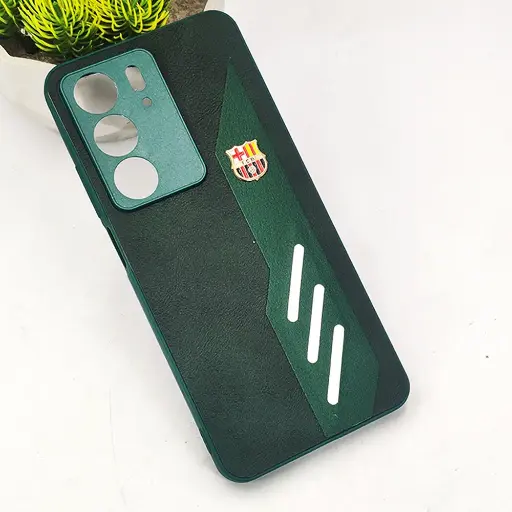 [PO42BORELMEC75-12-11] Oppo Realme C75 4G|Realme 14x|Realme V60 Pro FCB Crest Logo With Three Diagonal Stripe With Leather Texture Mobile Back Case (Green)
