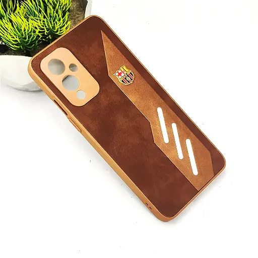 [PO42B1PL9-12-13] OnePlus 9 4G FCB Crest Logo With Three Diagonal Stripe With Leather Texture Mobile Back Case (Brown)