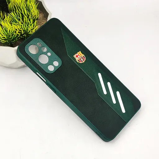 [PO42B1PL9PR-12-11] OnePlus 9 Pro FCB Crest Logo With Three Diagonal Stripe With Leather Texture Mobile Back Case (Green)
