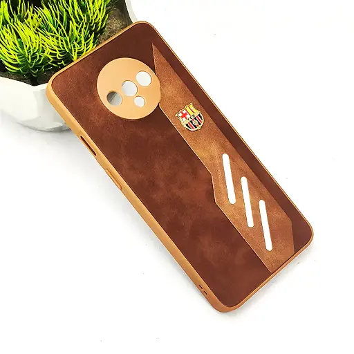 [PO42B1PL7T-12-13] OnePlus 7T FCB Crest Logo With Three Diagonal Stripe With Leather Texture Mobile Back Case (Brown)
