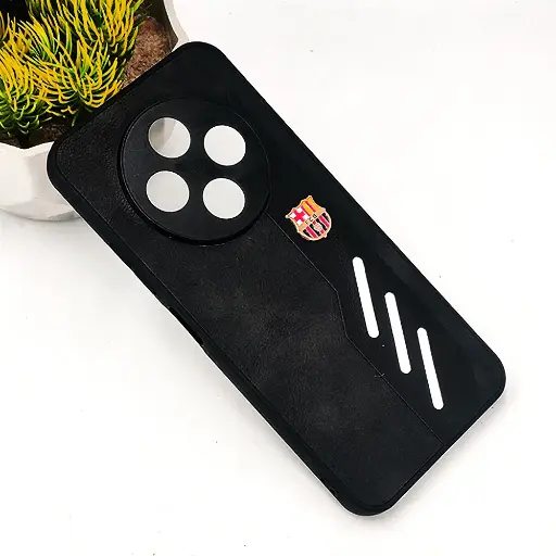 [PO42BTSPRK30C-12-2] Tecno Spark 30C FCB Crest Logo With Three Diagonal Stripe With Leather Texture Mobile Back Case (Black)