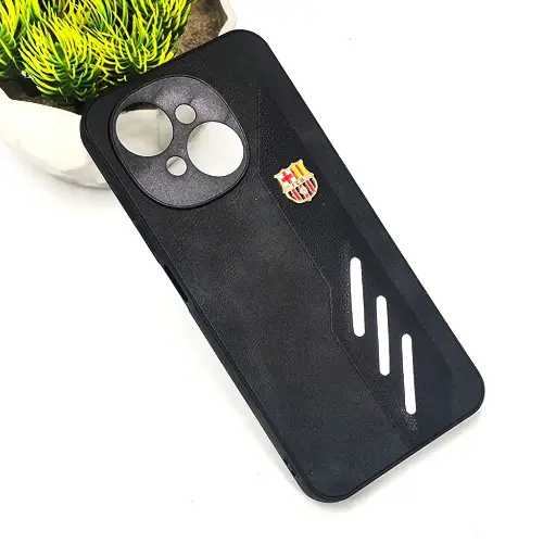 [PO42BTSPRKGO1-12-2] Tecno POP 9|Spark GO 1 FCB Crest Logo With Three Diagonal Stripe With Leather Texture Mobile Back Case (Black)