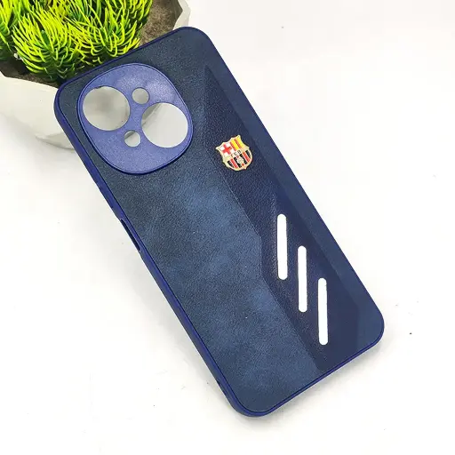 [PO42BTSPRKGO1-12-17] Tecno POP 9|Spark GO 1 FCB Crest Logo With Three Diagonal Stripe With Leather Texture Mobile Back Case (Navy Blue)