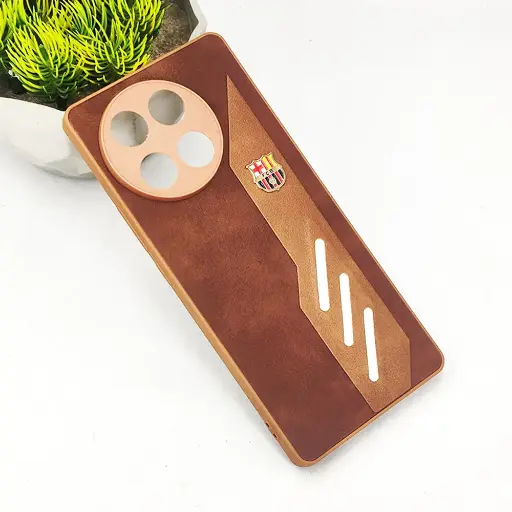 [PO42BTCMN30S-12-13] Tecno Camon 30S FCB Crest Logo With Three Diagonal Stripe With Leather Texture Mobile Back Case (Brown)