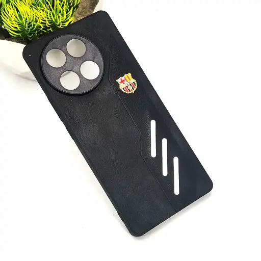 [PO42BTCMN30S-12-2] Tecno Camon 30S FCB Crest Logo With Three Diagonal Stripe With Leather Texture Mobile Back Case (Black)