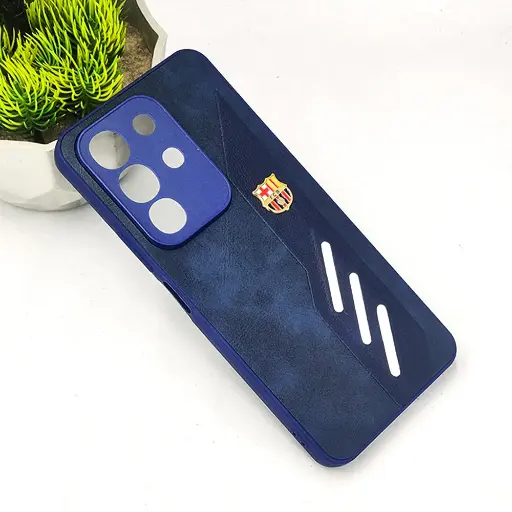 [PO42BVIY29-12-17] Vivo Y29 4G|T4X 5G FCB Crest Logo With Three Diagonal Stripe With Leather Texture Mobile Back Case (Navy Blue)