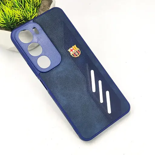 [PO42BVIY19S-12-17] Vivo Y19s 4G FCB Crest Logo With Three Diagonal Stripe With Leather Texture Mobile Back Case (Navy Blue)