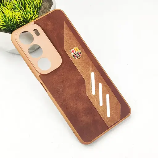 [PO42BVIY19S-12-13] Vivo Y19s 4G FCB Crest Logo With Three Diagonal Stripe With Leather Texture Mobile Back Case (Brown)