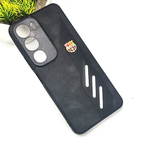 [PO42BVIY19S-12-2] Vivo Y19s 4G FCB Crest Logo With Three Diagonal Stripe With Leather Texture Mobile Back Case (Black)