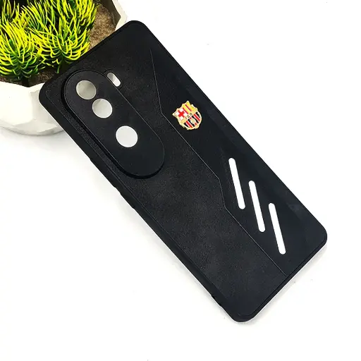 [PO42BVIV40E-12-2] Vivo V40E 5G FCB Crest Logo With Three Diagonal Stripe With Leather Texture Mobile Back Case (Black) 