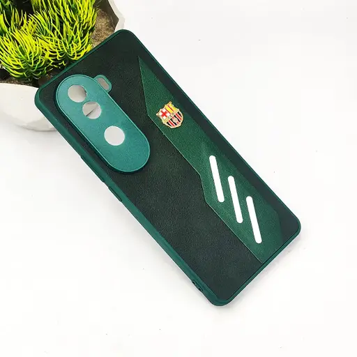 [PO42BVIV40E-12-11] Vivo V40E 5G FCB Crest Logo With Three Diagonal Stripe With Leather Texture Mobile Back Case (Green)