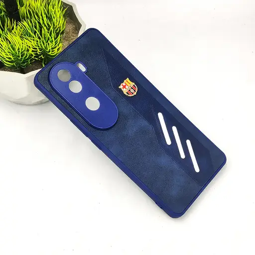 [PO42BVIV40E-12-17] Vivo V40E 5G FCB Crest Logo With Three Diagonal Stripe With Leather Texture Mobile Back Case (Navy Blue)