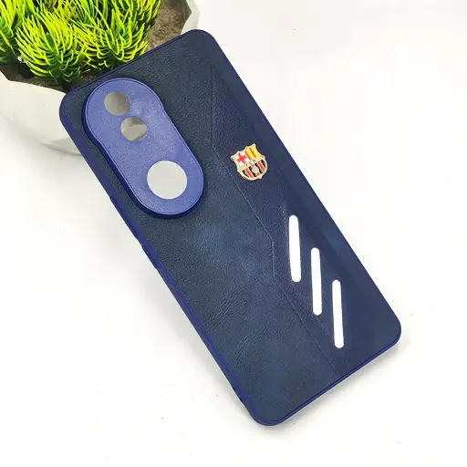 [PO42BVIV50 5G-12-17] Vivo V50 5G FCB Crest Logo With Three Diagonal Stripe With Leather Texture Mobile Back Case (Navy Blue)