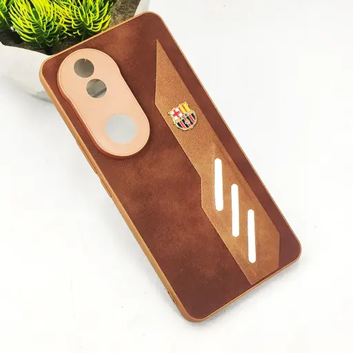 [PO42BVIV50 5G-12-13] Vivo V50 5G FCB Crest Logo With Three Diagonal Stripe With Leather Texture Mobile Back Case (Brown)