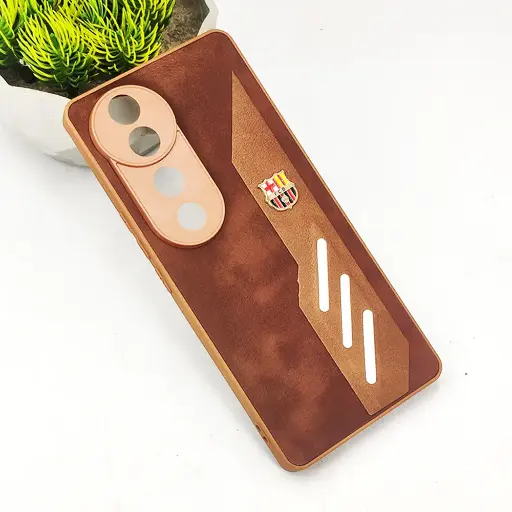 [PO42BVIV40-12-13] Vivo V40 5G FCB Crest Logo With Three Diagonal Stripe With Leather Texture Mobile Back Case (Brown) 