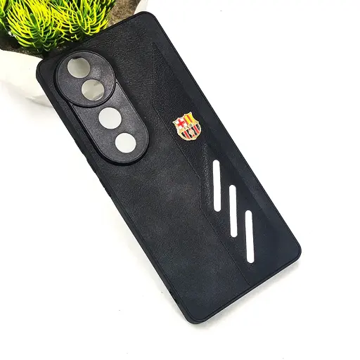 [PO42BVIV40-12-2] Vivo V40 5G FCB Crest Logo With Three Diagonal Stripe With Leather Texture Mobile Back Case (Black)