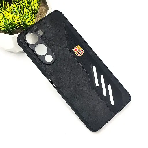 [PO42BVIY04-12-2] Vivo Y04 4G|Y19e 4G FCB Crest Logo With Three Diagonal Stripe With Leather Texture Mobile Back Case (Black)
