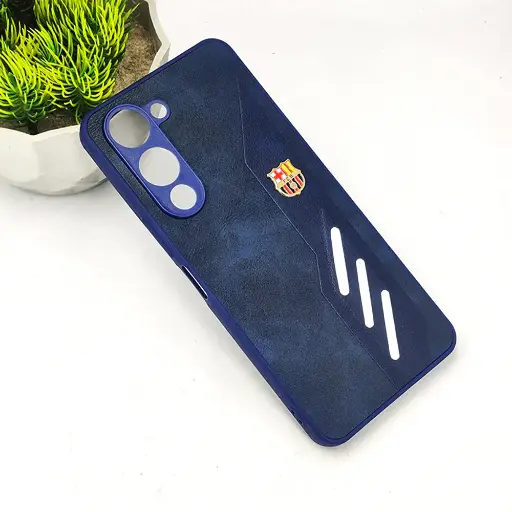 [PO42BVIY04-12-17] Vivo Y04 4G|Y19e 4G FCB Crest Logo With Three Diagonal Stripe With Leather Texture Mobile Back Case (Navy Blue)