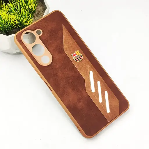 [PO42BVIY04-12-13] Vivo Y04 4G|Y19e 4G FCB Crest Logo With Three Diagonal Stripe With Leather Texture Mobile Back Case (Brown)