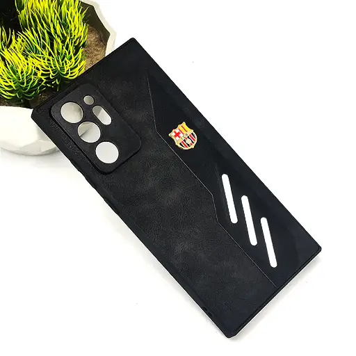 [PO42BSNOT20U-12-2] Samsung Galaxy Note 20 Ultra FCB Crest Logo With Three Diagonal Stripe With Leather Texture Mobile Back Case (Black)