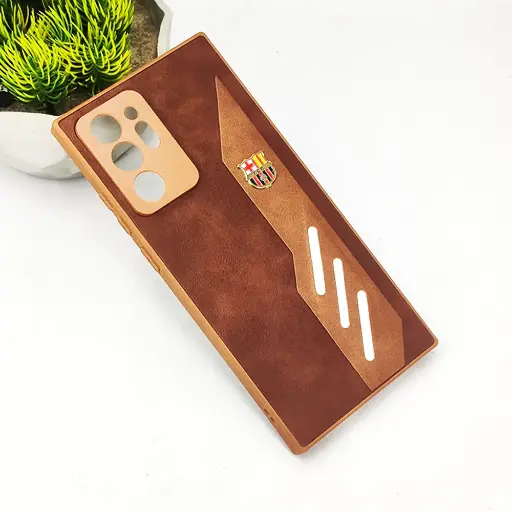 [PO42BSNOT20U-12-13] Samsung Galaxy Note 20 Ultra FCB Crest Logo With Three Diagonal Stripe With Leather Texture Mobile Back Case (Brown)