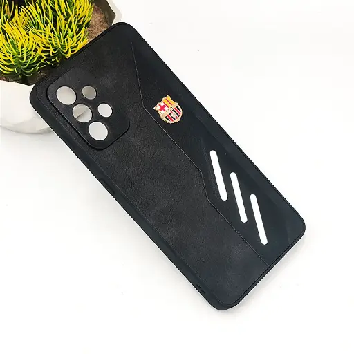 [PO42BSA52-12-2] Samsung Galaxy A52/A52S FCB Crest Logo With Three Diagonal Stripe With Leather Texture Mobile Back Case (Black) 