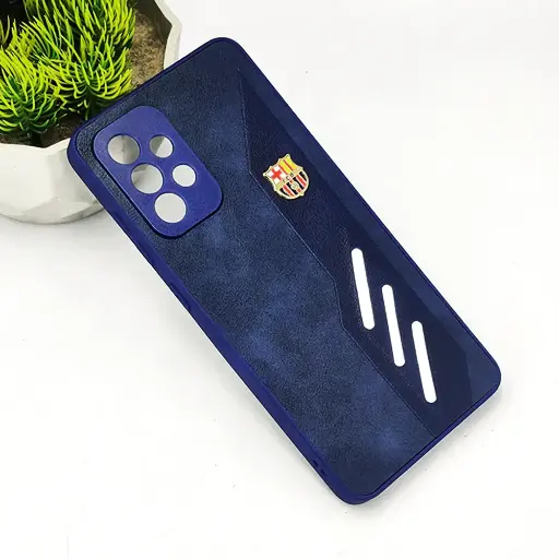 [PO42BSA52-12-17] Samsung Galaxy A52/A52S FCB Crest Logo With Three Diagonal Stripe With Leather Texture Mobile Back Case (Navy Blue)