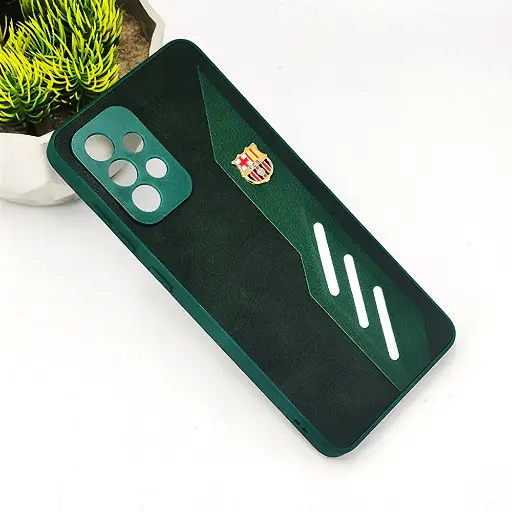 [PO42BSA52-12-11] Samsung Galaxy A52/A52S FCB Crest Logo With Three Diagonal Stripe With Leather Texture Mobile Back Case (Green)