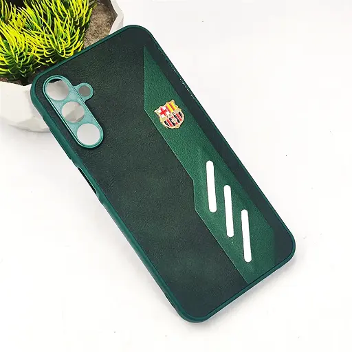 [PO42BSA15-12-11] Samsung Galaxy A15 4G/5G FCB Crest Logo With Three Diagonal Stripe With Leather Texture Mobile Back Case (Green)