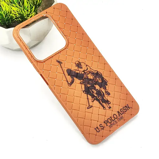 [PO14BORELMEC63-51-13] Oppo Realme C61|Realme C63|Note 60|Note 60x|Narzo N61 Polo 3D Polo Ralph Printed Woven With Leather Feel Soft Silicone Back Case (Brown)