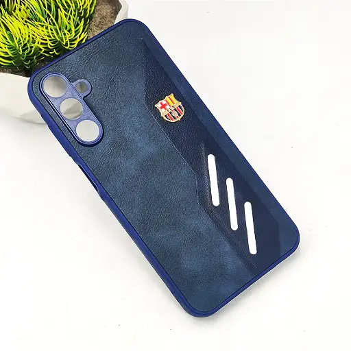 [PO42BSA16-12-17] Samsung Galaxy A16 4G|5G FCB Crest Logo With Three Diagonal Stripe With Leather Texture Mobile Back Case (Navy Blue)