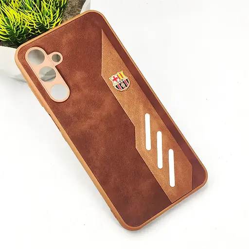 [PO42BSA16-12-13] Samsung Galaxy A16 4G|5G FCB Crest Logo With Three Diagonal Stripe With Leather Texture Mobile Back Case (Brown)