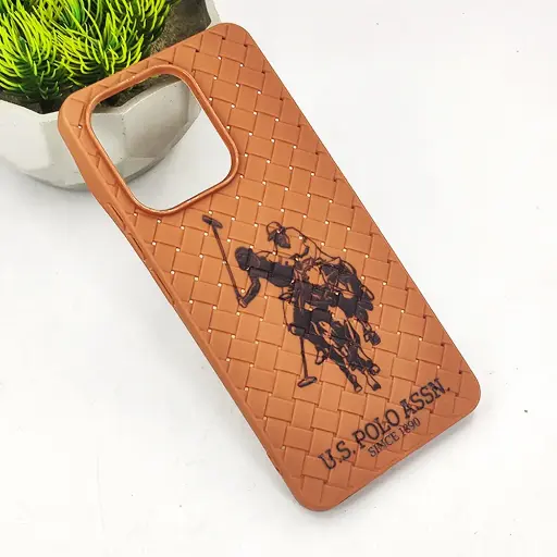 [PO14BMINOT13-51-13] Xioami Redmi Note 13 4G Polo 3D Polo Ralph Printed Woven With Leather Feel Soft Silicone Back Case (Brown)