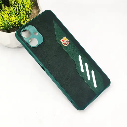 [PO42BSA06-12-11] Samsung Galaxy A06 FCB Crest Logo With Three Diagonal Stripe With Leather Texture Mobile Back Case (Green)