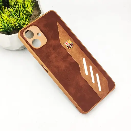 [PO42BSA06-12-13] Samsung Galaxy A06 FCB Crest Logo With Three Diagonal Stripe With Leather Texture Mobile Back Case (Brown)