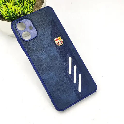 [PO42BSA06-12-17] Samsung Galaxy A06 FCB Crest Logo With Three Diagonal Stripe With Leather Texture Mobile Back Case (Navy Blue)