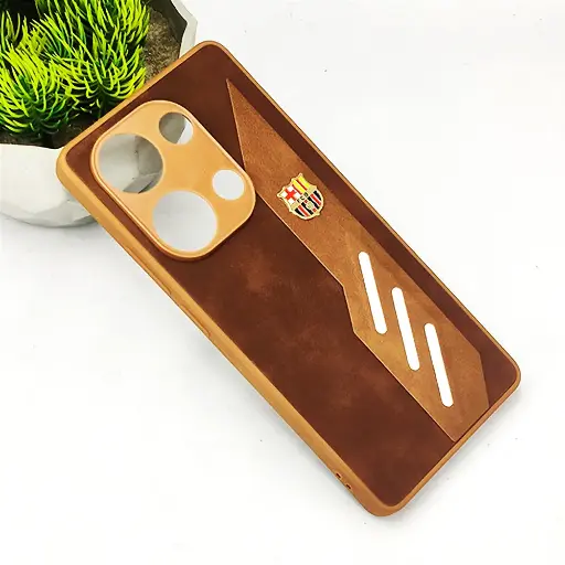 [PO42BMINOT13PR-12-13] Xiaomi Redmi Note 13 Pro 4G FCB Crest Logo With Three Diagonal Stripe With Leather Texture Mobile Back Case (Brown)