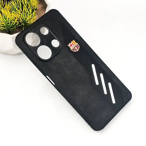 [PO42BMINOT13PR-12-2] Xiaomi Redmi Note 13 Pro 4G FCB Crest Logo With Three Diagonal Stripe With Leather Texture Mobile Back Case (Black)